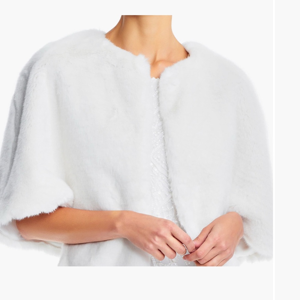 Adrianna Papell White Faux Fur Cape - worn for 5 min - Picture 2 of 5